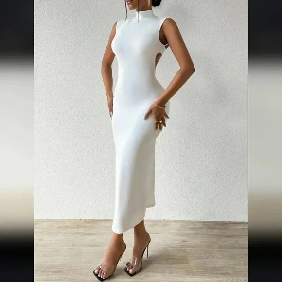 Slayr Ladies' Solid Color Hollow Out Split Dress - Picture 5 of 7